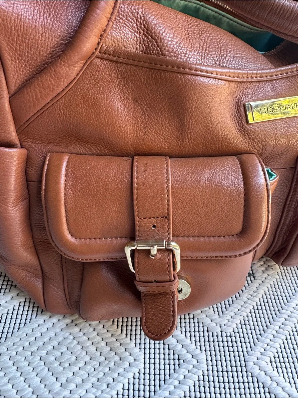 EUC Lily Jade brown leather diaper bag